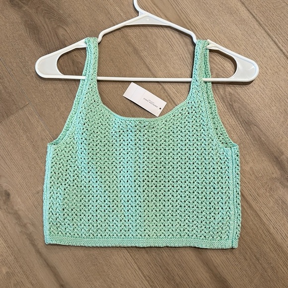 American Eagle, Mint Green Crochet Cropped Tank - Picture 2 of 4